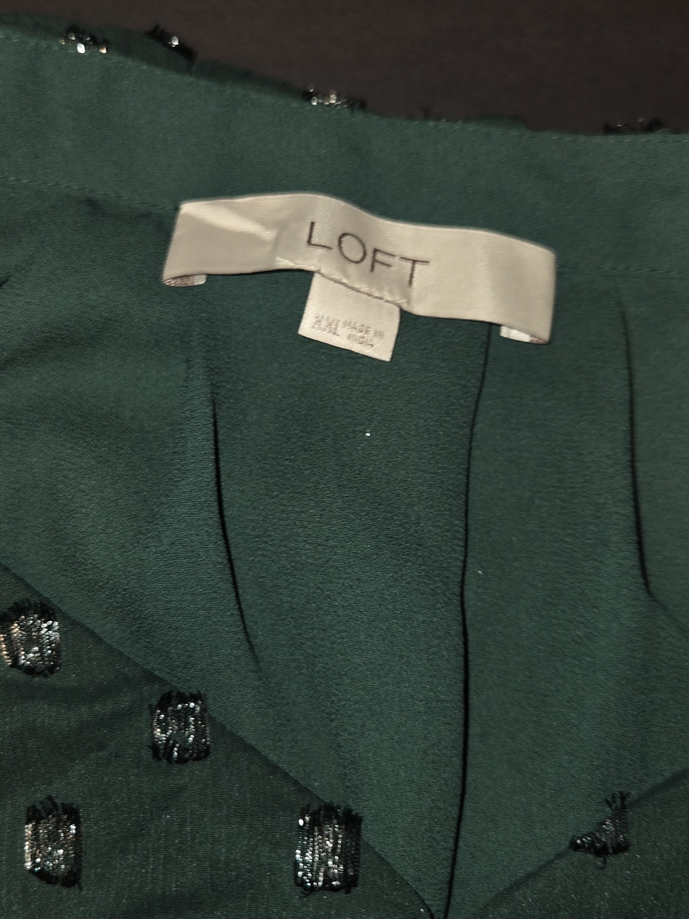 LOFT Forest Green V-Neck Long Sleeve Blouse with Metallic Dot - Picture 5 of 6